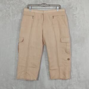 Lafayette 148 New York 100% Linen Cargo Capri Pants Beige/Tan Size 10 Pre-owned